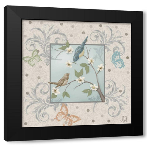 Whimsical Birds I Black Modern Wood Framed Art Print by Reynolds, Jade