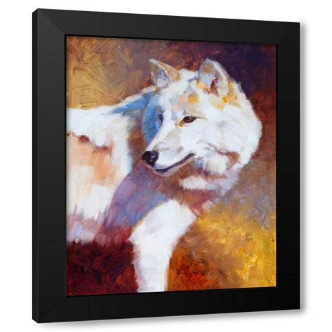 White Wolf Black Modern Wood Framed Art Print with Double Matting by Chapman, Julie