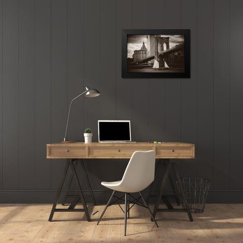 The Sailboat and the Bridge Black Modern Wood Framed Art Print by Brooknam, John