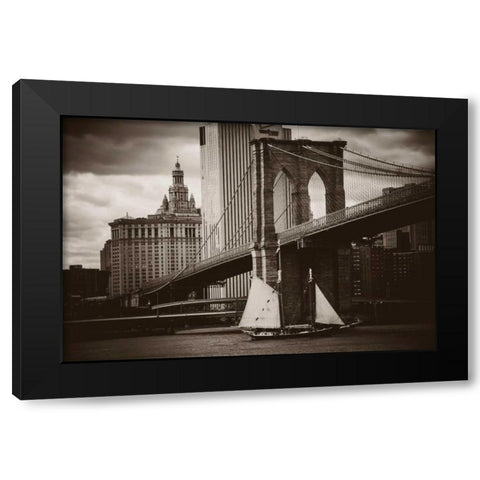 The Sailboat and the Bridge Black Modern Wood Framed Art Print with Double Matting by Brooknam, John