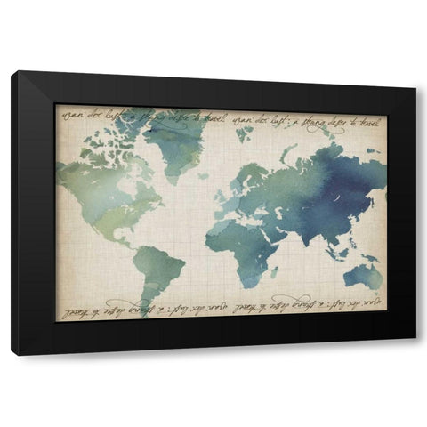 Watercolor World Map Black Modern Wood Framed Art Print by Popp, Grace