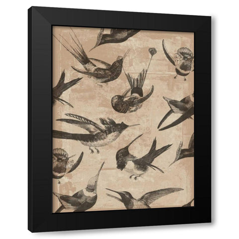 Bird Pattern II Black Modern Wood Framed Art Print by Goldberger, Jennifer