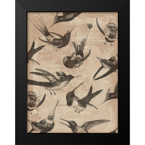 Bird Pattern II Black Modern Wood Framed Art Print by Goldberger, Jennifer