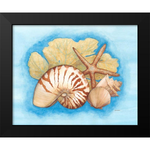 Seashells and Seafan I Black Modern Wood Framed Art Print by Russell, Wendy
