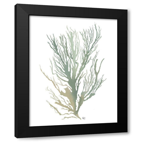 Seaweed 3 Green Black Modern Wood Framed Art Print with Double Matting by Fab Funky