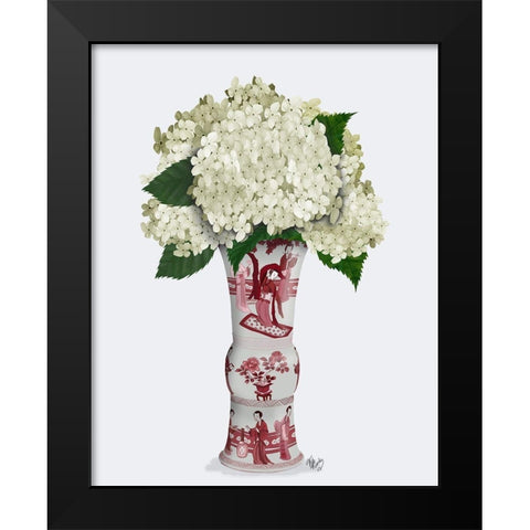 Chinoiserie Hydrangea White-Red Vase Black Modern Wood Framed Art Print by Fab Funky