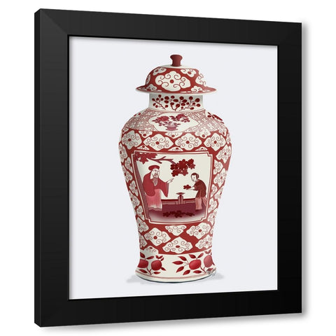 Chinoiserie Cherry Blossom Picker, Red Black Modern Wood Framed Art Print with Double Matting by Fab Funky