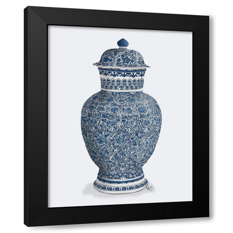 Chinoiserie Vase Flower Spiral Blue Black Modern Wood Framed Art Print with Double Matting by Fab Funky