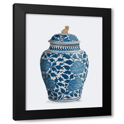 Chinoiserie Vase Golden Lion Blue Black Modern Wood Framed Art Print with Double Matting by Fab Funky