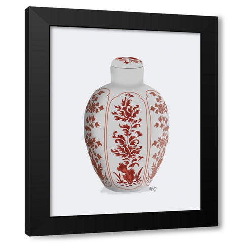 Chinoiserie Vase Vine Red Black Modern Wood Framed Art Print with Double Matting by Fab Funky