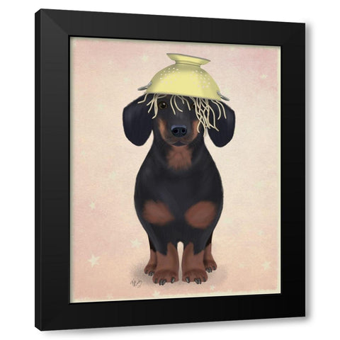 Dachshund Colander Black Modern Wood Framed Art Print with Double Matting by Fab Funky