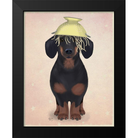 Dachshund Colander Black Modern Wood Framed Art Print by Fab Funky
