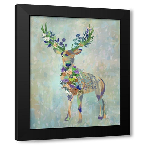 Fantastic Florals Deer-Full Black Modern Wood Framed Art Print by Fab Funky