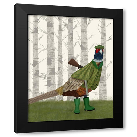Pheasant Shooting Party 2 Black Modern Wood Framed Art Print with Double Matting by Fab Funky