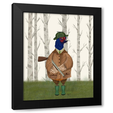 Pheasant Shooting Party 3 Black Modern Wood Framed Art Print with Double Matting by Fab Funky