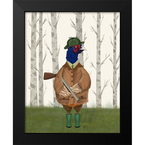 Pheasant Shooting Party 3 Black Modern Wood Framed Art Print by Fab Funky