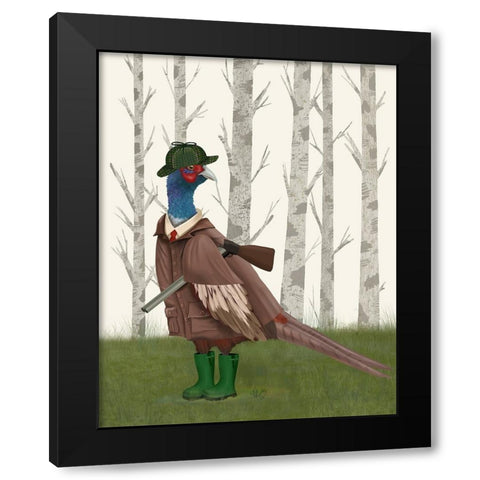 Pheasant Shooting Party 5 Black Modern Wood Framed Art Print by Fab Funky
