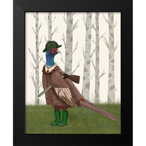 Pheasant Shooting Party 5 Black Modern Wood Framed Art Print by Fab Funky
