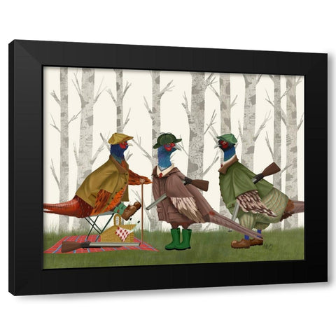 Pheasant Shooting Party Group 1 Black Modern Wood Framed Art Print by Fab Funky