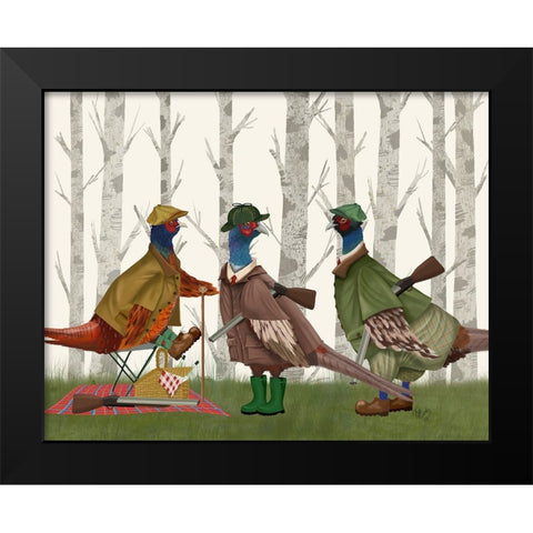 Pheasant Shooting Party Group 1 Black Modern Wood Framed Art Print by Fab Funky