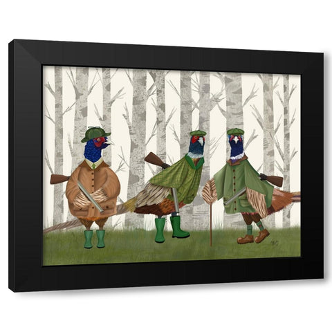 Pheasant Shooting Party Group 2 Black Modern Wood Framed Art Print with Double Matting by Fab Funky