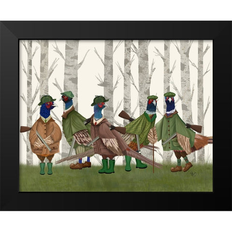 Pheasant Shooting Party Group 3 Black Modern Wood Framed Art Print by Fab Funky