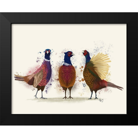 Pheasant Trio Black Modern Wood Framed Art Print by Fab Funky