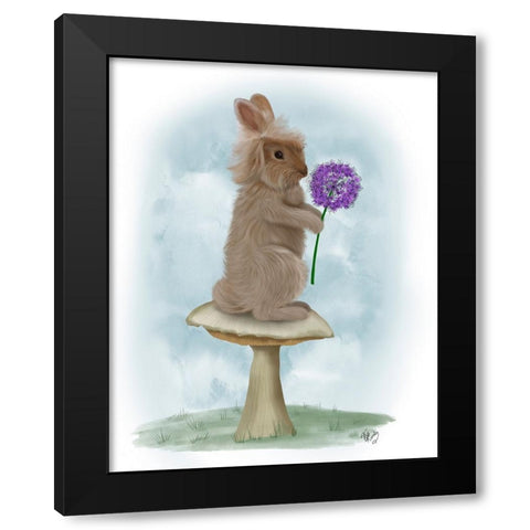 Rabbit and Agapanthus Black Modern Wood Framed Art Print by Fab Funky