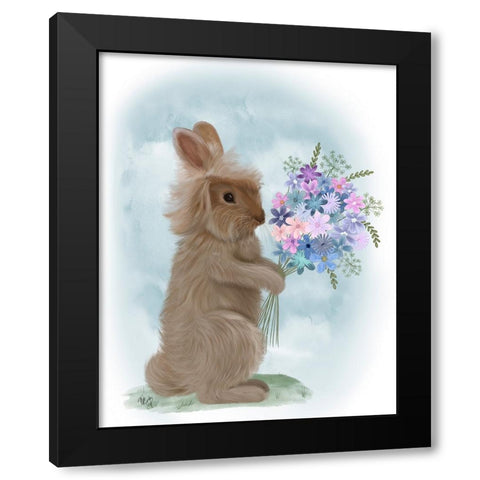 Bunny Bouquet 1 Black Modern Wood Framed Art Print with Double Matting by Fab Funky