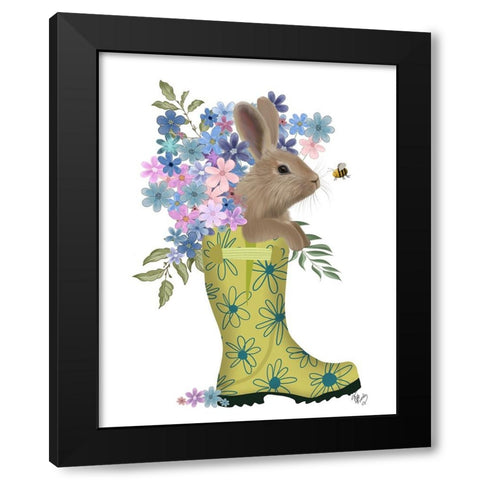 Welly Bunny And Bee Black Modern Wood Framed Art Print with Double Matting by Fab Funky