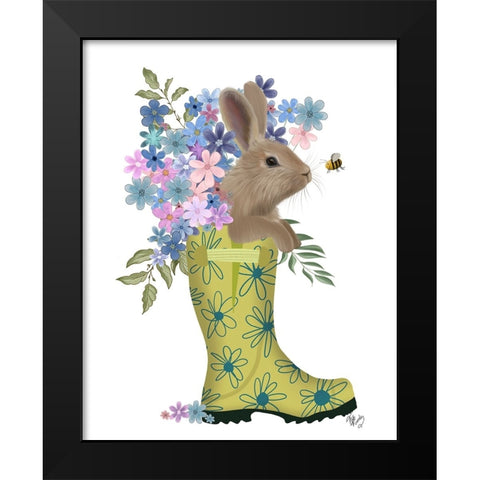 Welly Bunny And Bee Black Modern Wood Framed Art Print by Fab Funky