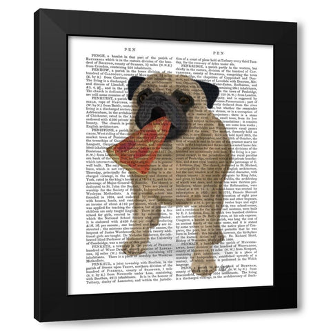 Pug Pizza 1 Book Print Black Modern Wood Framed Art Print by Fab Funky