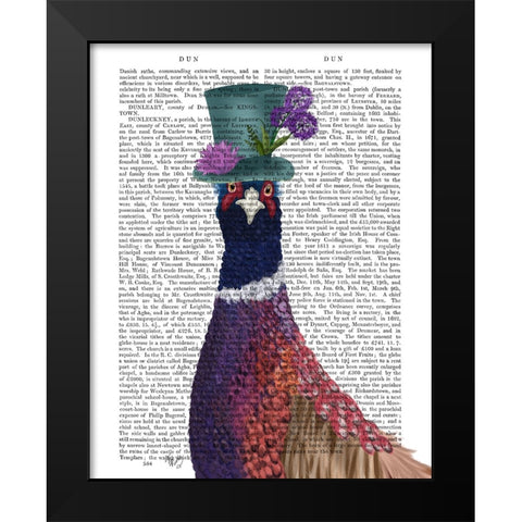 Pheasant in Blue Hat Black Modern Wood Framed Art Print by Fab Funky