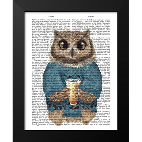 Latte Owl in Sweater Black Modern Wood Framed Art Print by Fab Funky