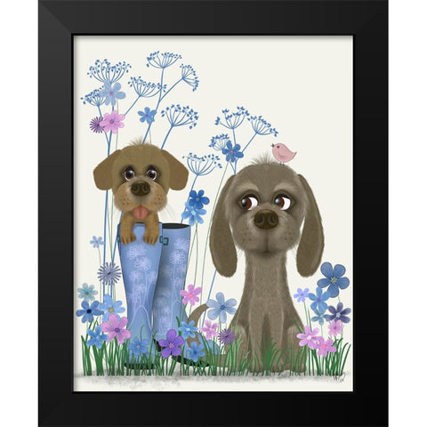 Bebe-Puppy In Welly Black Modern Wood Framed Art Print by Fab Funky