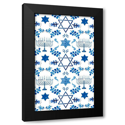 Indigo Hanukkah Collection E Black Modern Wood Framed Art Print by Borges, Victoria
