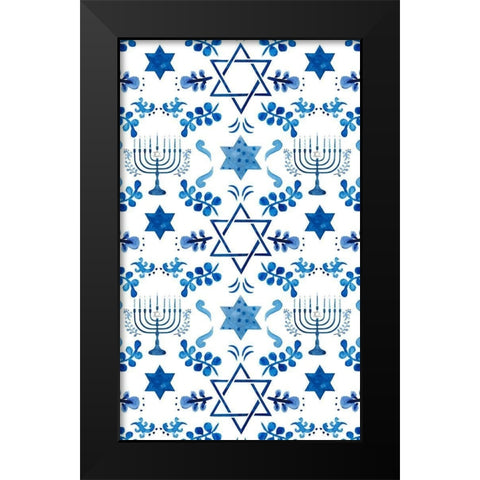 Indigo Hanukkah Collection E Black Modern Wood Framed Art Print by Borges, Victoria