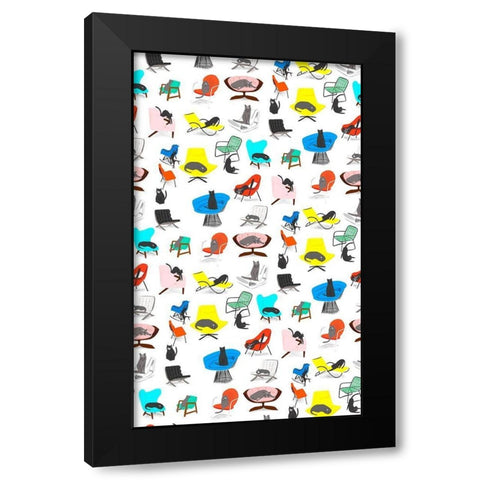 Mod Cats Collection E Black Modern Wood Framed Art Print by Blanckslate