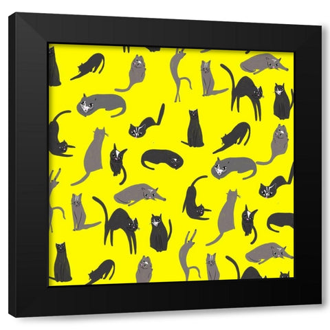 Mod Cats Collection H Black Modern Wood Framed Art Print with Double Matting by Blanckslate