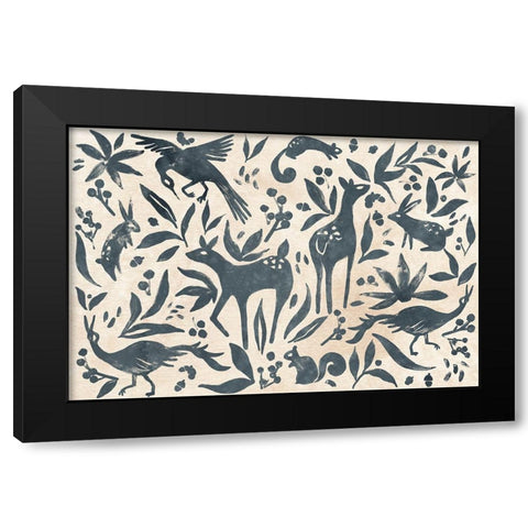 Woodland Woodblock Collection A Black Modern Wood Framed Art Print with Double Matting by Vess, June Erica