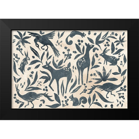 Woodland Woodblock Collection A Black Modern Wood Framed Art Print by Vess, June Erica