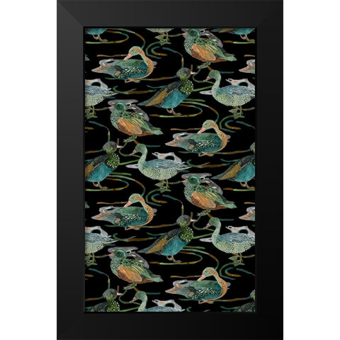 Duck in River Collection E Black Modern Wood Framed Art Print by Wang, Melissa