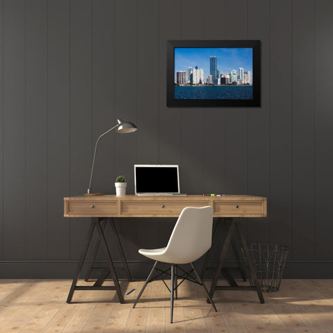 USA, Florida, Miami, city Skyline from Rickenbacker Causeway Black Modern Wood Framed Art Print by Delimont, Danita