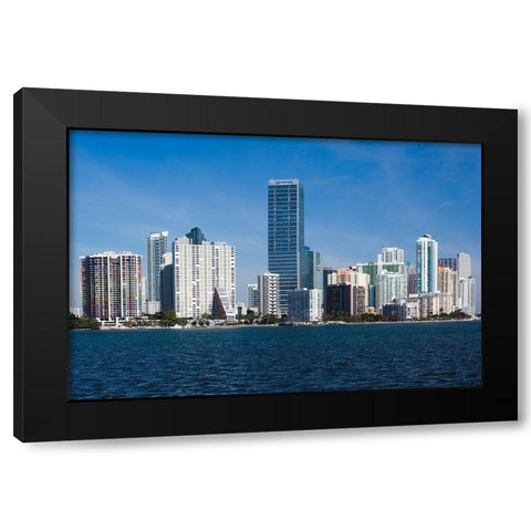 USA, Florida, Miami, city Skyline from Rickenbacker Causeway Black Modern Wood Framed Art Print with Double Matting by Delimont, Danita