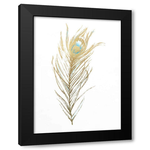 Gold Foil Feather I with Hand Color Black Modern Wood Framed Art Print with Double Matting by Harper, Ethan