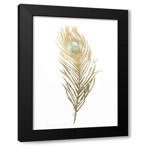 Gold Foil Feather II with Hand Color Black Modern Wood Framed Art Print with Double Matting by Harper, Ethan