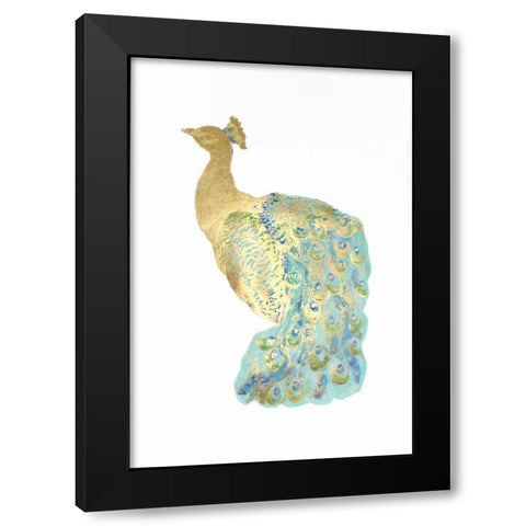 Gold Foil Peacock I with Hand Color Black Modern Wood Framed Art Print with Double Matting by Popp, Grace