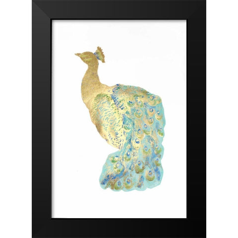 Gold Foil Peacock I with Hand Color Black Modern Wood Framed Art Print by Popp, Grace
