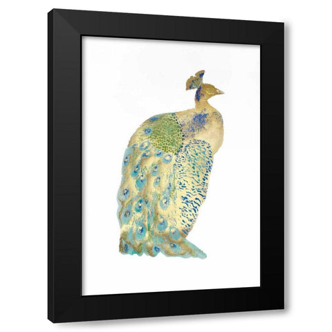 Gold Foil Peacock II with Hand Color Black Modern Wood Framed Art Print with Double Matting by Popp, Grace