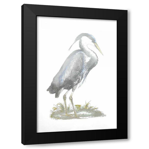 Silver Foil Heron I with Hand Color Black Modern Wood Framed Art Print with Double Matting by Selby, John